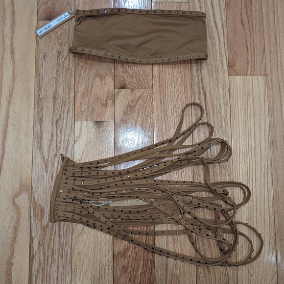 NWT SKIMS RHINESTONE SWIM SET IN ALMOND SIZE XXS/XS - Picture 2 of 5